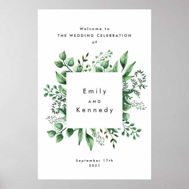 Fresh Greenery Leafy Plants Wedding Welcome Poster (Front)