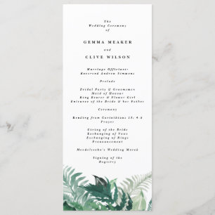 Fresh Greenery Modern Watercolor Wedding Programme