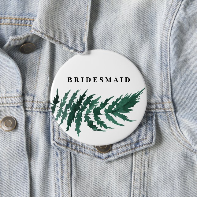 Fresh Greenery Watercolor Wedding Bridesmaid 10 Cm Round Badge (In Situ)