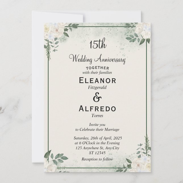 Fresh Greenery Wedding Anniversary Invitations (Front)
