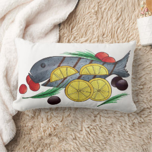 Fresh Grilled Fish Greek Mediterranean Seafood Lumbar Cushion