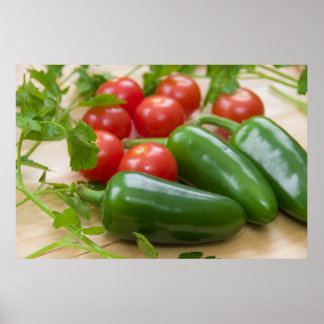 Fresh Jalapenos, Cherry Tomatoes, and Cilantro Poster