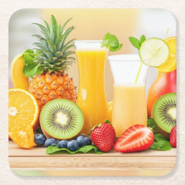 Fresh Juicy Fruits  Square Paper Coaster (Front)