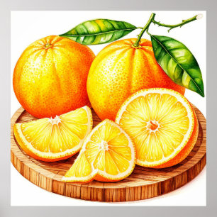 Fresh Juicy Oranges With Slices Poster