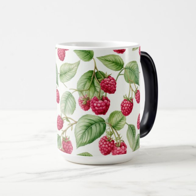 Fresh Juicy Raspberry Fruit Seamless Pattern Magic Mug (Front Right)