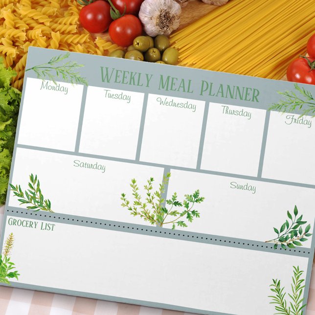 Fresh Kitchen Herbs - Blue Weekly Meal Planner Notepad (Creator Uploaded)