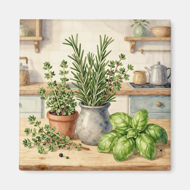 Fresh Kitchen Herbs Watercolor  Magnet (Front)