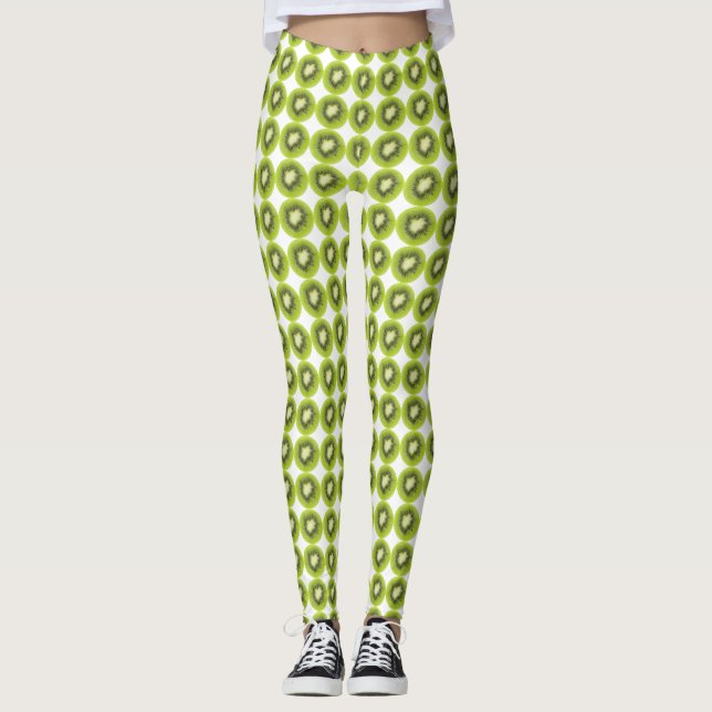 Fresh kiwi fruit background. Round slices pattern Leggings (Front)