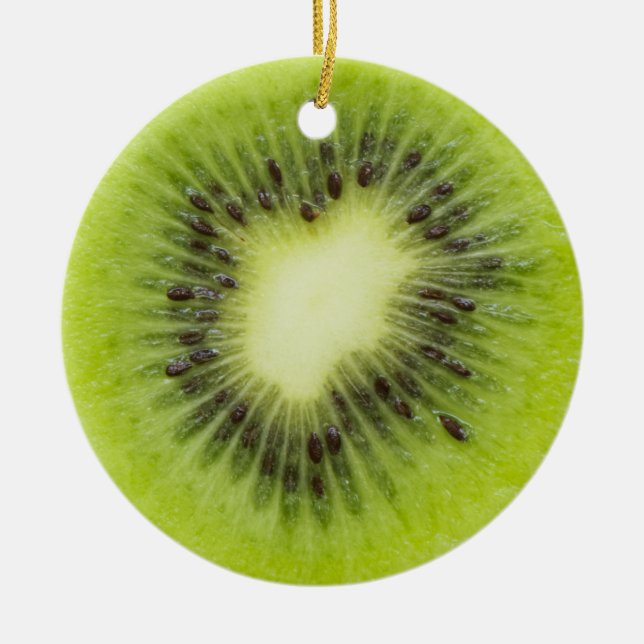 Fresh kiwi fruit. Round slice closeup isolated Ceramic Tree Decoration (Front)