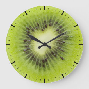 Fresh kiwi fruit. Round slice closeup isolated Large Clock