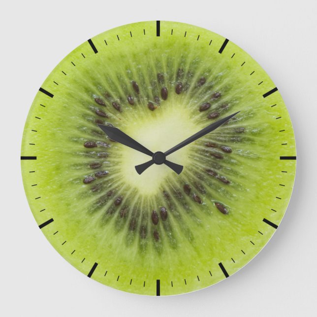 Fresh kiwi fruit. Round slice closeup isolated Large Clock (Front)