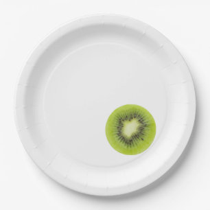 Fresh kiwi fruit. Round slice closeup isolated Paper Plate