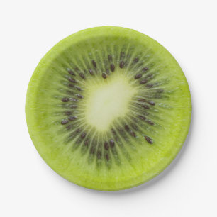 Fresh kiwi fruit. Round slice closeup isolated Paper Plate