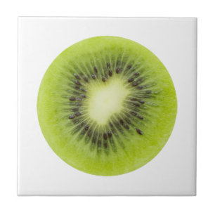 Fresh kiwi fruit. Round slice closeup isolated Tile