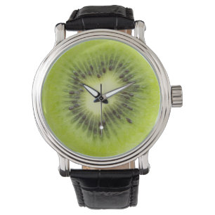 Fresh kiwi fruit. Round slice closeup isolated Watch