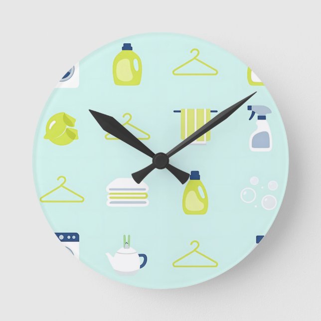 Fresh Laundry Day Pattern Round Clock (Front)