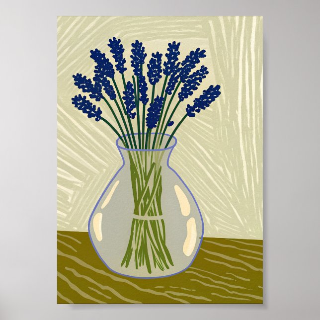 Fresh Lavender in Glass Vase Art Print Minimalist (Front)