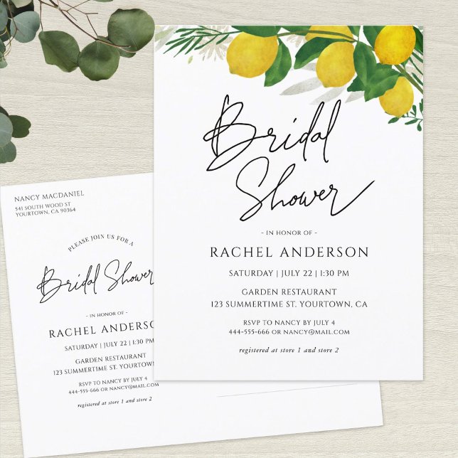 Fresh Lemon Bridal Shower Invitation Postcard (Creator Uploaded)