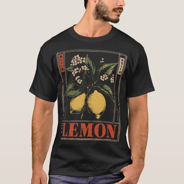 Fresh Lemon Citrus Vintage Botanical Design T-Shirt (Front)