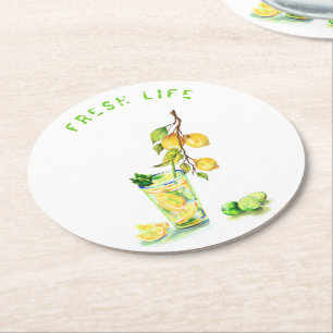 Fresh Lemon Drink Paper Coaster - Custom Text