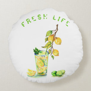 Fresh Lemon Drink Round Pillow - Custom Text