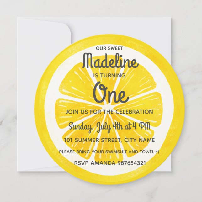 Fresh lemon first birthday invitation (Front)