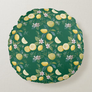 Fresh Lemon Floral Botanical Pattern Round Cushion