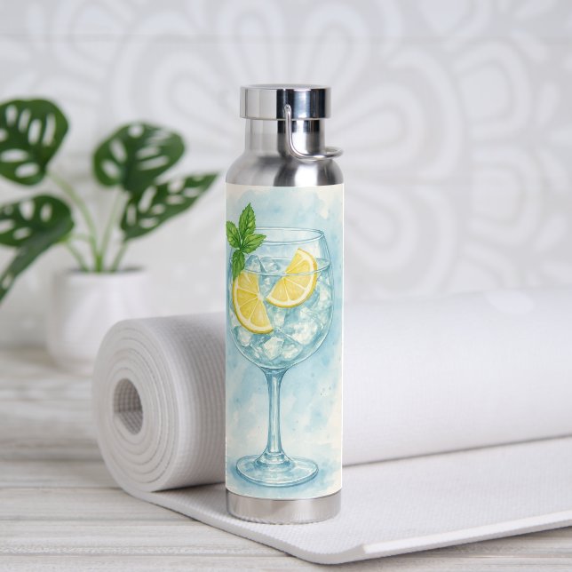 Fresh Lemon & Mint Gin & Tonic – Watercolor  Water Bottle (Yoga (Rotated))