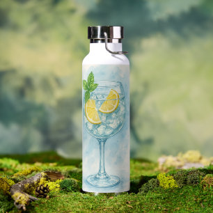 Fresh Lemon & Mint Gin & Tonic – Watercolor Water Bottle