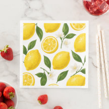 Fresh Lemon Pattern with Leaves & Blossoms