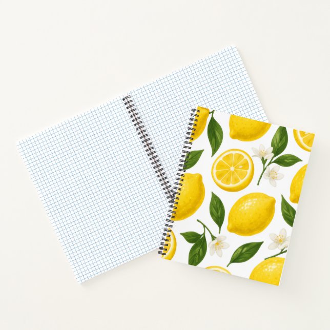 Fresh Lemon Pattern with Leaves & Blossoms  Notebook (Inside)