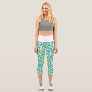 Fresh Lemon Slice Blue Summer High Waisted Capris
