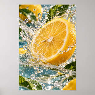 Fresh Lemon Splash – Vibrant Citrus Kitchen Wall A Poster