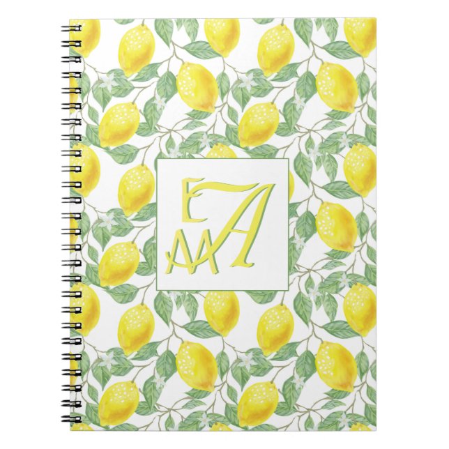 Fresh Lemon Tree Monogrammed Decor Gifts Newlyweds Notebook (Front)
