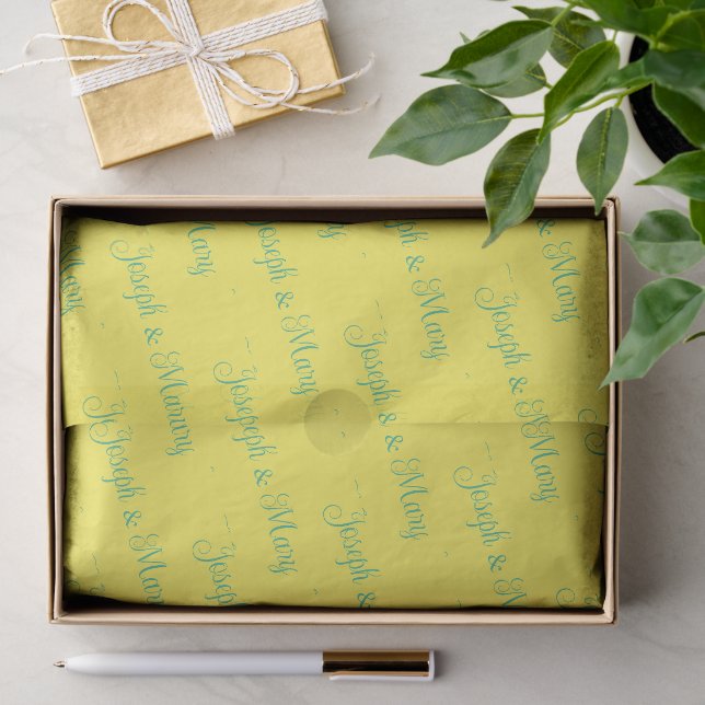 Fresh Lemon Yellow & Soft Mint Script Wedding  Tissue Paper (Gift)
