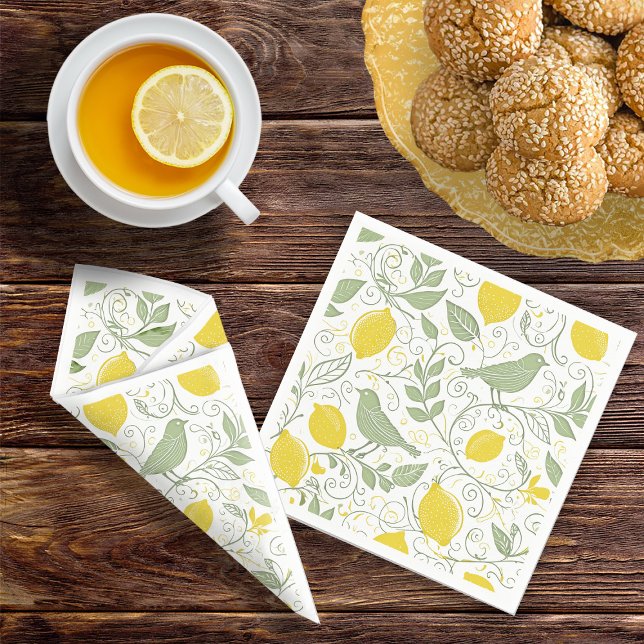 Fresh Lemons, Leaves and Birds ID1052 Napkin (Creator Uploaded)