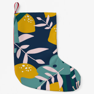 Fresh lemons, leaves background. Hand drawn overla Small Christmas Stocking