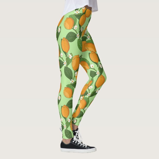 Fresh Lemons on the Branch Pattern Citrus Fruit Leggings (Right)