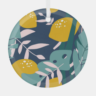 Fresh Lemons: Overlapping Vintage Pattern Glass Tree Decoration
