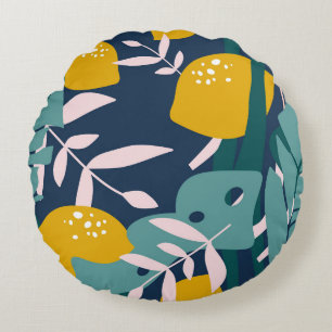 Fresh Lemons: Overlapping Vintage Pattern Round Cushion