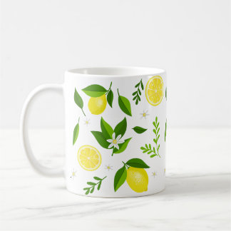 Fresh lemons with flowers and leaves coffee mug