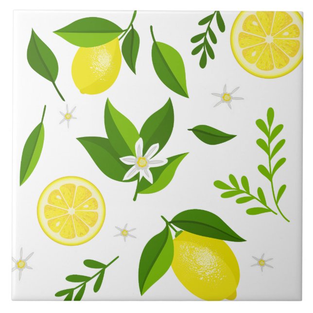Fresh lemons with flowers and leaves tile (Front)
