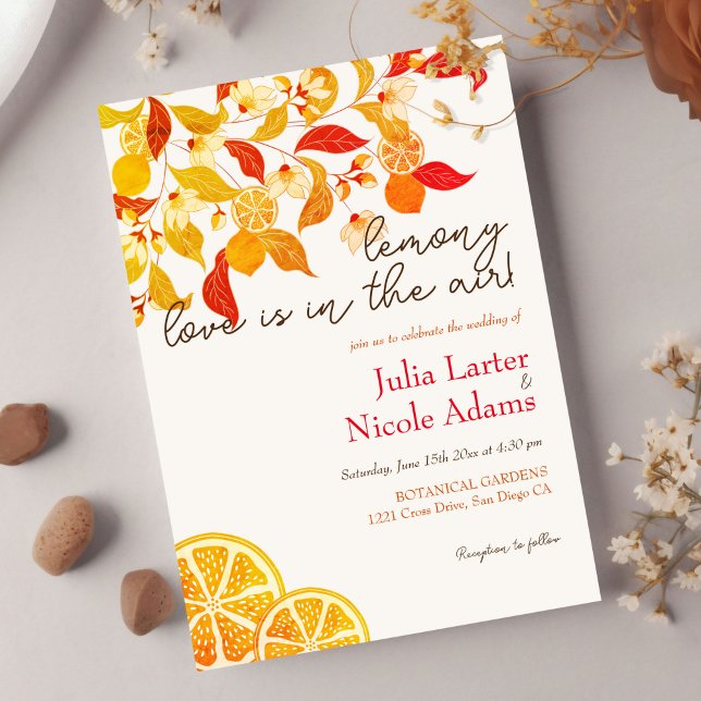 Fresh Lemony Love Citrus Foliage Photo Wedding Invitation (Creator Uploaded)