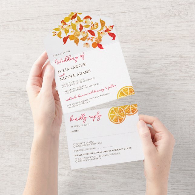Fresh Lemony Love Citrus Foliage Wedding All In One Invitation (Tearaway)