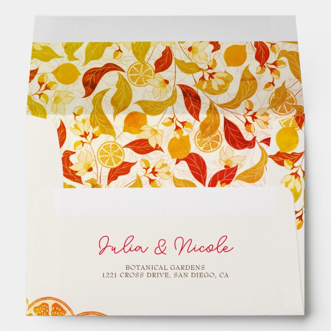 Fresh Lemony Love Citrus Foliage Wedding Envelope (Back (Bottom))