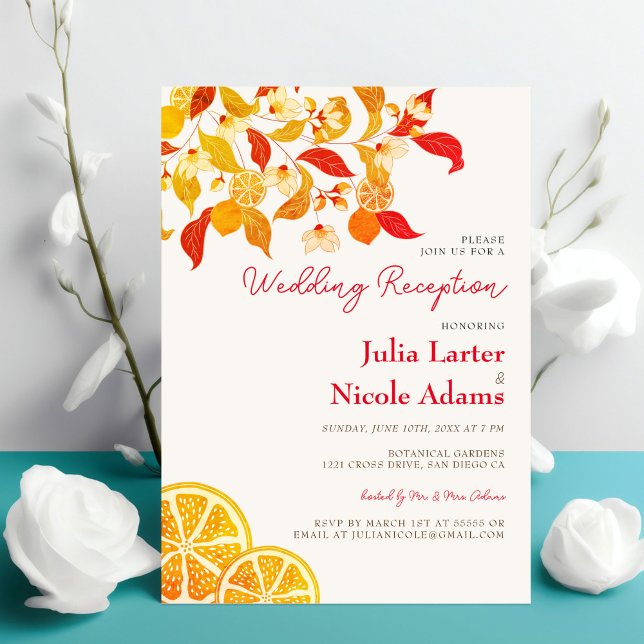 Fresh Lemony Love Citrus Foliage Wedding Reception Invitation (Creator Uploaded)