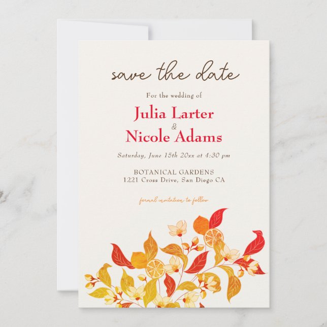 Fresh Lemony Love Citrus Foliage Wedding Save The Date (Front)