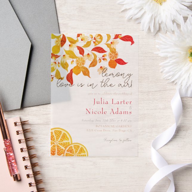 Fresh Lemony Love Citrus Foliage Wedding Vellum Invitations (Wedding)