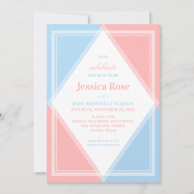 Fresh & Light Pink Blue Modern Baby Shower Shimmer Invitation (Front)
