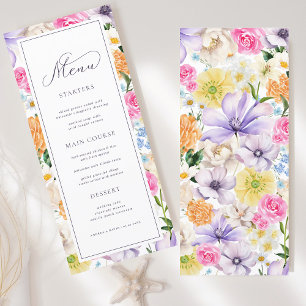 Fresh Lilac Lavender Yellow Floral Bloom Wedding Menu